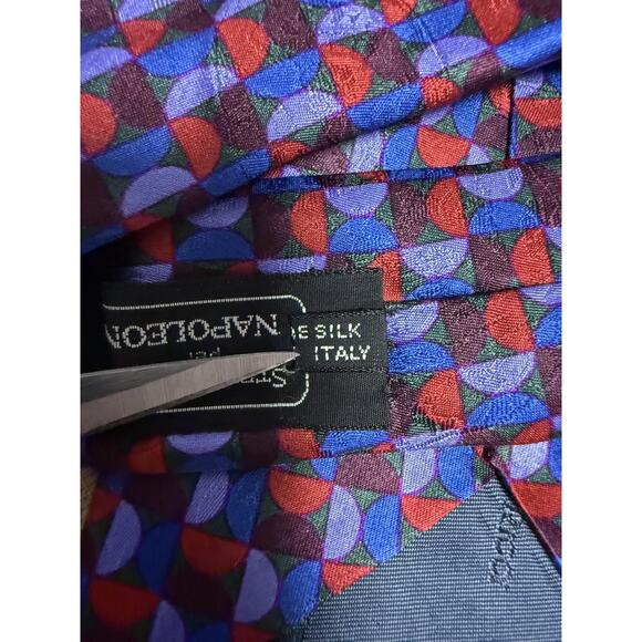 Stefano Ricci per Napoleon Tie Mens One Size Blue Red Geometric Silk Made Italy - Picture 10 of 11